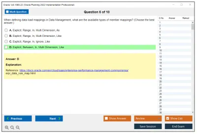 Oracle 1z0-1080-22 Oracle Planning 2022 Implementation Professional Practice test exam simulator test engine exam Prep practice test questions answers Image 6