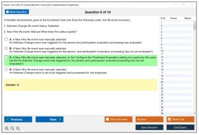 Oracle 1z0-1053-20 Oracle Benefits Cloud 2020 Implementation Essentials Practice test exam simulator test engine exam Prep practice test questions answers Image 6