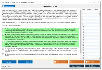 Cima CIMAPRO15-P01-X1-ENG P1 Management Accounting Practice test exam simulator test engine exam Prep practice test questions answers Image 5