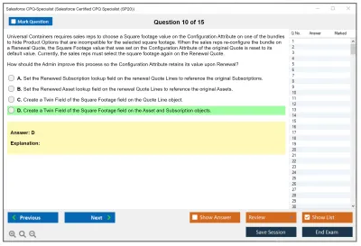 Salesforce CPQ-Specialist Salesforce Certified CPQ Specialist Practice test exam simulator test engine exam Prep practice test questions answers Image 10