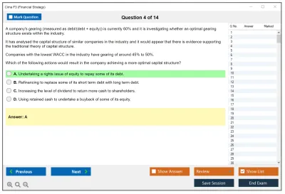 Cima F3 Financial Strategy Practice test exam simulator test engine exam Prep practice test questions answers Image 4