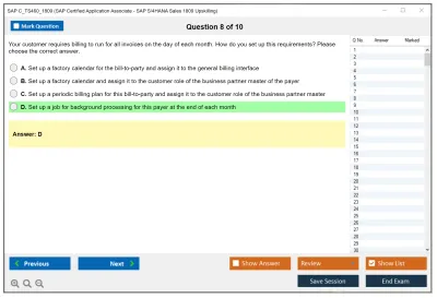 SAP C_TS460_1809 SAP Certified Application Associate - SAP S/4HANA Sales 1809 Upskilling Practice test exam simulator test engine exam Prep practice test questions answers Image 8