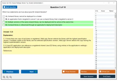 Oracle 1z0-102 Oracle Weblogic Server 11g: System Administration I Practice test exam simulator test engine exam Prep practice test questions answers Image 5