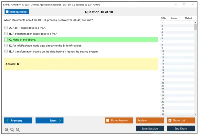 SAP E_HANABW_13 SAP Certified Application Specialist - SAP BW 7.5 powered by SAP HANA Practice test exam simulator test engine exam Prep practice test questions answers Image 10
