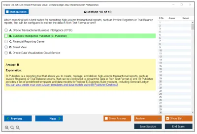 Oracle 1z0-1054-22 Oracle Financials Cloud: General Ledger 2022 Implementation Essentials Practice test exam simulator test engine exam Prep practice test questions answers Image 10