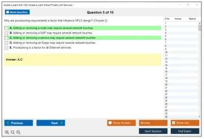 Alcatel-Lucent 4A0-105 Nokia Virtual Private LAN Services Practice test exam simulator test engine exam Prep practice test questions answers Image 5