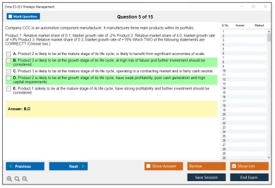 Cima E3 E3 - Strategic Management Practice test exam simulator test engine exam Prep practice test questions answers Image 5