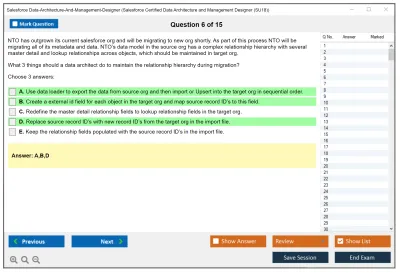 Salesforce Data-Architecture-And-Management-Designer Salesforce Certified Data Architecture and Management Designer Practice test exam simulator test engine exam Prep practice test questions answers Image 6