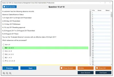 Oracle 1z0-1047-22 Oracle Absence Management Cloud 2022 Implementation Professional Practice test exam simulator test engine exam Prep practice test questions answers Image 10