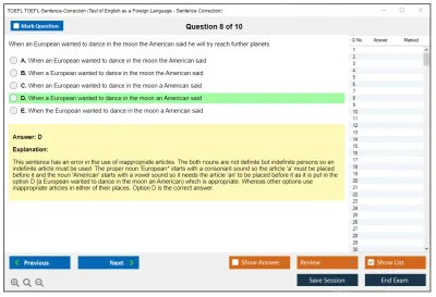 TOEFL TOEFL-Sentence-Correction Test of English as a Foreign Language - Sentence Correction Practice test exam simulator test engine exam Prep practice test questions answers Image 8