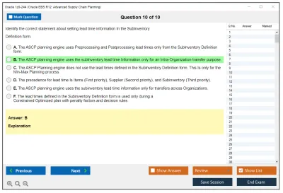 Oracle 1z0-244 Oracle EBS R12: Advanced Supply Chain Planning Practice test exam simulator test engine exam Prep practice test questions answers Image 10