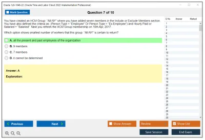 Oracle 1z0-1048-22 Oracle Time and Labor Cloud 2022 Implementation Professional Practice test exam simulator test engine exam Prep practice test questions answers Image 7