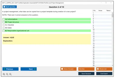 SAP C_S4PPM_2021 SAP Certified Associate - SAP S/4HANA Portfolio and Project Management Practice test exam simulator test engine exam Prep practice test questions answers Image 2