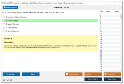 Test Prep CLEP-Composition-and-Literature CLEP Composition and Literature: American Literature, English Literature, Humanities Practice test exam simulator test engine exam Prep practice test questions answers Image 1