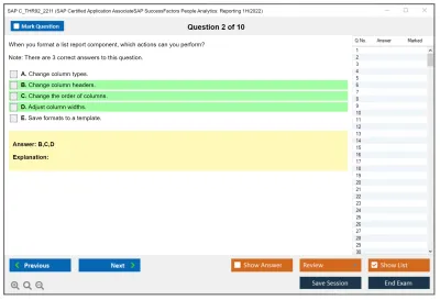SAP C_THR92_2211 SAP Certified Application AssociateSAP SuccessFactors People Analytics: Reporting 1H/2022 Practice test exam simulator test engine exam Prep practice test questions answers Image 2