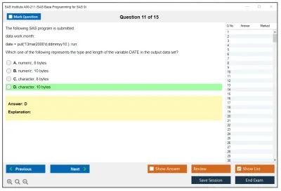 SAS Institute A00-211 SAS Base Programming for SAS 9 Practice test exam simulator test engine exam Prep practice test questions answers Image 11