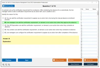 Oracle 1z0-1047-22 Oracle Absence Management Cloud 2022 Implementation Professional Practice test exam simulator test engine exam Prep practice test questions answers Image 7