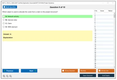 SAP C_TS412_1909 SAP Certified Application AssociateSAP S/4HANA Project Systems Practice test exam simulator test engine exam Prep practice test questions answers Image 9