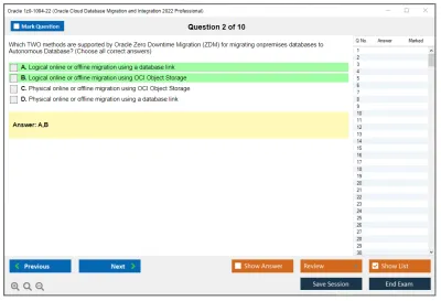 Oracle 1z0-1094-22 Oracle Cloud Database Migration and Integration 2022 Professional Practice test exam simulator test engine exam Prep practice test questions answers Image 2
