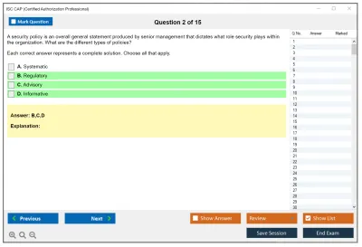 ISC2 CAP Certified Authorization Professional Practice test exam simulator test engine exam Prep practice test questions answers Image 2