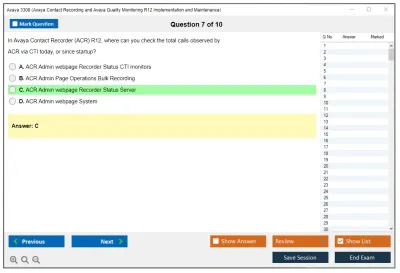 Avaya 3308 Avaya Contact Recording and Avaya Quality Monitoring R12 Implementation and Maintenance Practice test exam simulator test engine exam Prep practice test questions answers Image 7