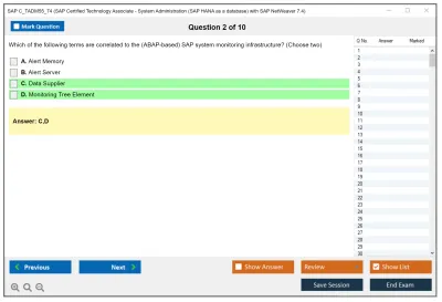 SAP C_TADM55_74 SAP Certified Technology Associate - System Administration (SAP HANA as a database) with SAP NetWeaver 7.4 Practice test exam simulator test engine exam Prep practice test questions answers Image 2