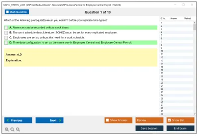 SAP C_HRHPC_2211 SAP Certified Application AssociateSAP SuccessFactors for Employee Central Payroll 1H/2022 Practice test exam simulator test engine exam Prep practice test questions answers Image 1