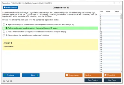 Pegasystems PEGACSSA72V1 Certified Senior System Architect (CSSA) 72V1 Practice test exam simulator test engine exam Prep practice test questions answers Image 8