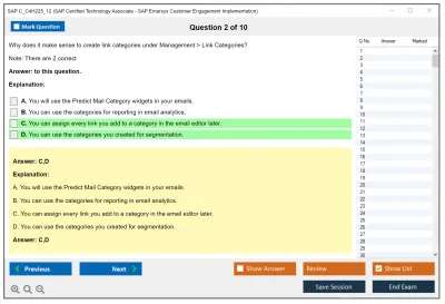 SAP C_C4H225_12 SAP Certified Associate - Implementation Consultant - SAP Emarsys Customer Engagement Practice test exam simulator test engine exam Prep practice test questions answers Image 2
