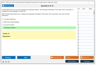 SAP C_THR92_2211 SAP Certified Application AssociateSAP SuccessFactors People Analytics: Reporting 1H/2022 Practice test exam simulator test engine exam Prep practice test questions answers Image 6