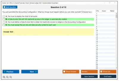 Oracle 1z0-1054-21 Oracle Financials Cloud: General Ledger 2021 Implementation Essentials Practice test exam simulator test engine exam Prep practice test questions answers Image 2