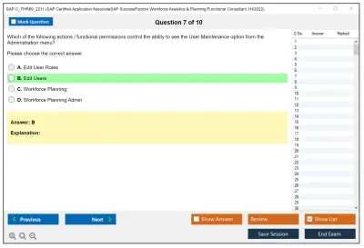 SAP C_THR89_2211 SAP Certified Application AssociateSAP SuccessFactors Workforce Analytics & Planning Functional Consultant 1H/2022 Practice test exam simulator test engine exam Prep practice test questions answers Image 7