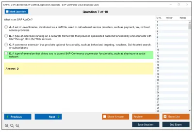 SAP C_C4HCBU1808 SAP Certified Application Associate - SAP Commerce Cloud Business User Practice test exam simulator test engine exam Prep practice test questions answers Image 7