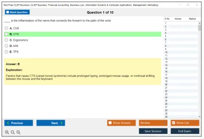 Test Prep CLEP-Business CLEP Business: Financial Accounting, Business Law, Information Systems & Computer Applications, Management, Marketing Practice test exam simulator test engine exam Prep practice test questions answers Image 1