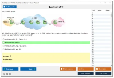 Alcatel-Lucent 4A0-102 Nokia Border Gateway Protocol Practice test exam simulator test engine exam Prep practice test questions answers Image 6