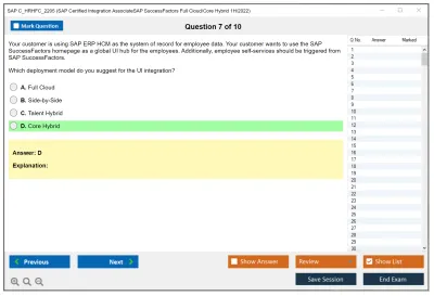 SAP C_HRHFC_2205 SAP Certified Integration AssociateSAP SuccessFactors Full Cloud/Core Hybrid 1H/2022 Practice test exam simulator test engine exam Prep practice test questions answers Image 7