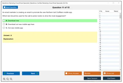 Salesforce Marketing-Cloud-Email-Specialist Salesforce Certified Marketing Cloud Email Specialist Practice test exam simulator test engine exam Prep practice test questions answers Image 11