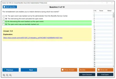 Oracle 1z0-1053-22 Oracle Benefits Cloud 2022 Implementation Professional Practice test exam simulator test engine exam Prep practice test questions answers Image 5
