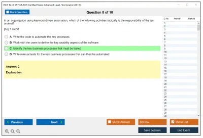 BCS TA12 ISTQB-BCS Certified Tester Advanced Level- Test Analyst (2012) Practice test exam simulator test engine exam Prep practice test questions answers Image 8