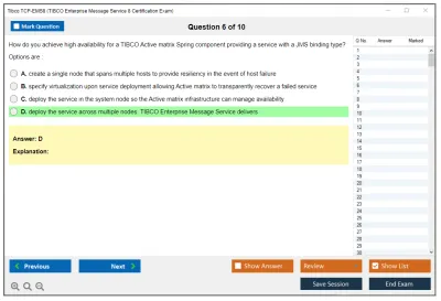 Tibco TCP-EMS8 TIBCO Enterprise Message Service 8 Certification Exam Practice test exam simulator test engine exam Prep practice test questions answers Image 6