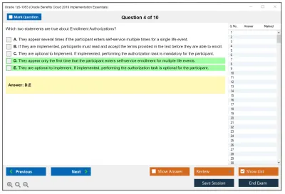 Oracle 1z0-1053 Oracle Benefits Cloud 2019 Implementation Essentials Practice test exam simulator test engine exam Prep practice test questions answers Image 4