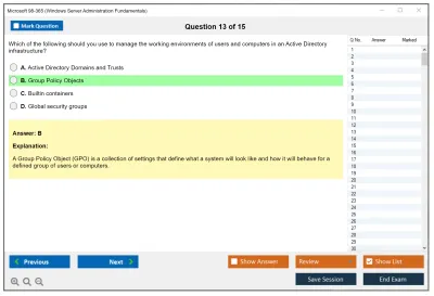 Microsoft 98-365 Windows Server Administration Fundamentals Practice test exam simulator test engine exam Prep practice test questions answers Image 13