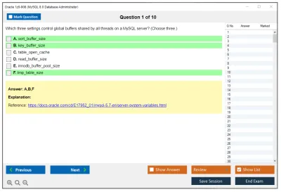 Oracle 1z0-908 MySQL 8.0 Database Administrator Practice test exam simulator test engine exam Prep practice test questions answers Image 1