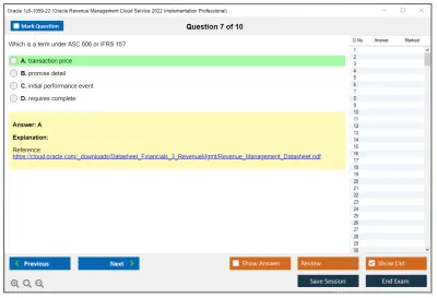 Oracle 1z0-1059-22 Oracle Revenue Management Cloud Service 2022 Implementation Professional Practice test exam simulator test engine exam Prep practice test questions answers Image 7