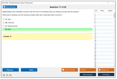 IIBA CBAP Certified Business Analysis Professional (CBAP) Practice test exam simulator test engine exam Prep practice test questions answers Image 17
