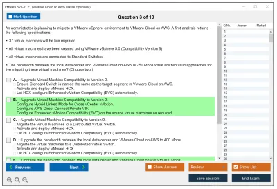 VMware 5V0-11.21 VMware Cloud on AWS Master Specialist Practice test exam simulator test engine exam Prep practice test questions answers Image 3