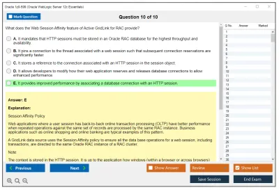 Oracle 1z0-599 Oracle WebLogic Server 12c Essentials Practice test exam simulator test engine exam Prep practice test questions answers Image 10