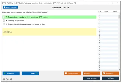 SAP C_TADM55a_75 SAP Certified Technology Associate - System Administration (SAP HANA) with SAP NetWeaver 7.5 Practice test exam simulator test engine exam Prep practice test questions answers Image 11