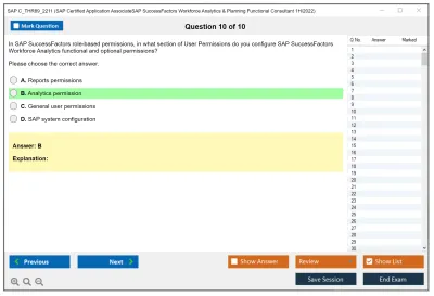 SAP C_THR89_2211 SAP Certified Application AssociateSAP SuccessFactors Workforce Analytics & Planning Functional Consultant 1H/2022 Practice test exam simulator test engine exam Prep practice test questions answers Image 10