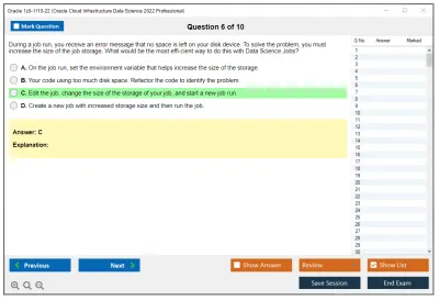 Oracle 1z0-1110-22 Oracle Cloud Infrastructure Data Science 2022 Professional Practice test exam simulator test engine exam Prep practice test questions answers Image 6